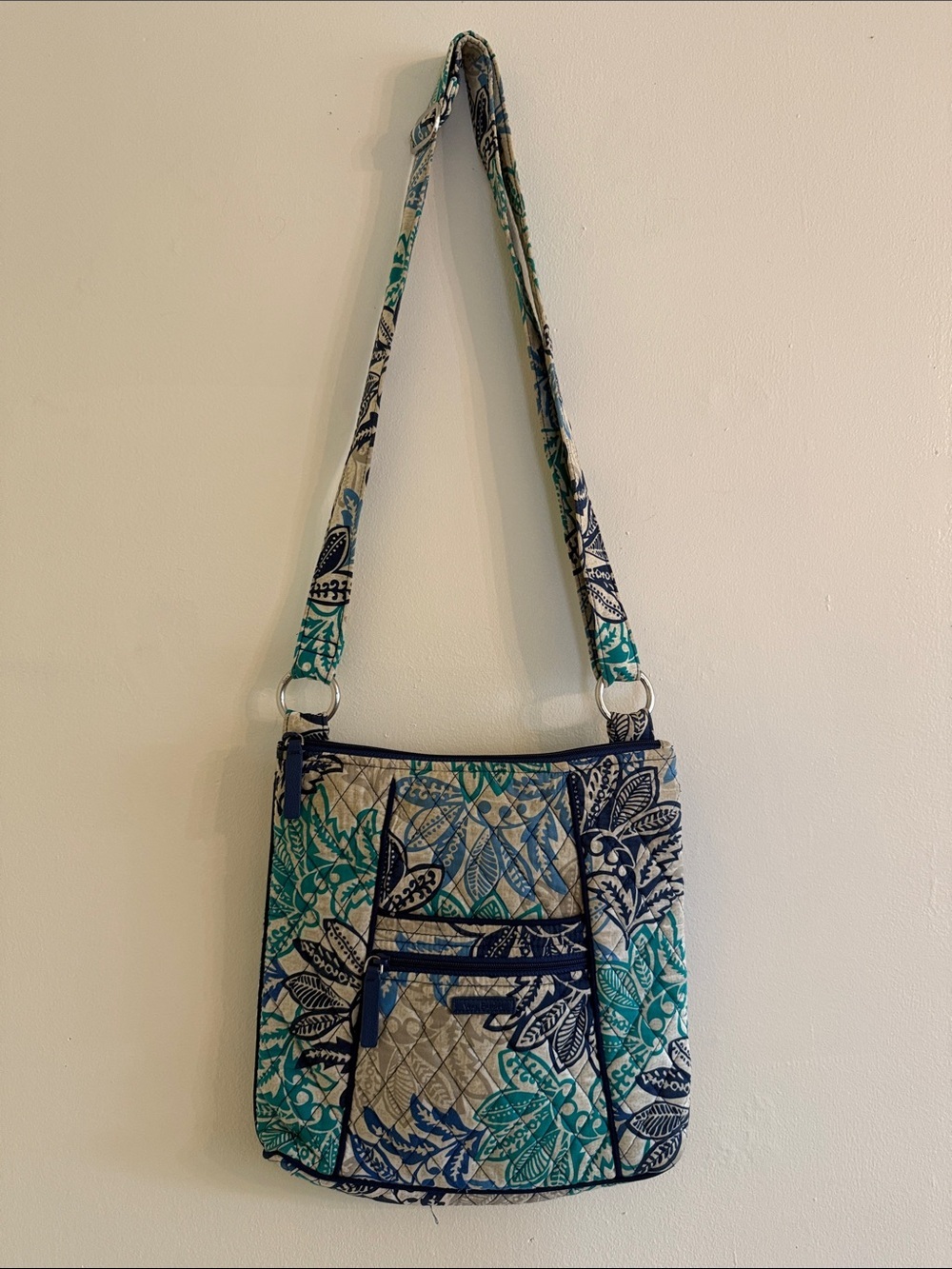 Quilted Teal & Navy Floral Crossbody Bag